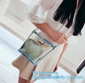 Transparent conference eco shopping bag, shopping pvc bag with custom print, shopping square bottom portable clear PVC p supplier