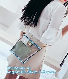 Transparent conference eco shopping bag, shopping pvc bag with custom print, shopping square bottom portable clear PVC p supplier