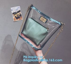 Transparent conference eco shopping bag, shopping pvc bag with custom print, shopping square bottom portable clear PVC p supplier