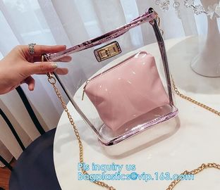 Transparent conference eco shopping bag, shopping pvc bag with custom print, shopping square bottom portable clear PVC p supplier