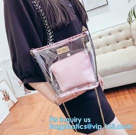 Transparent conference eco shopping bag, shopping pvc bag with custom print, shopping square bottom portable clear PVC p supplier