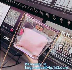 Transparent conference eco shopping bag, shopping pvc bag with custom print, shopping square bottom portable clear PVC p supplier