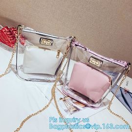 Transparent conference eco shopping bag, shopping pvc bag with custom print, shopping square bottom portable clear PVC p supplier