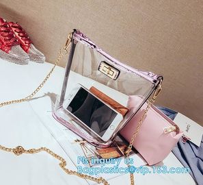 Transparent conference eco shopping bag, shopping pvc bag with custom print, shopping square bottom portable clear PVC p supplier