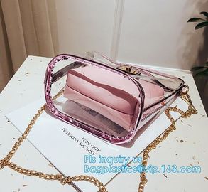 Transparent conference eco shopping bag, shopping pvc bag with custom print, shopping square bottom portable clear PVC p supplier