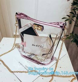 Transparent conference eco shopping bag, shopping pvc bag with custom print, shopping square bottom portable clear PVC p supplier
