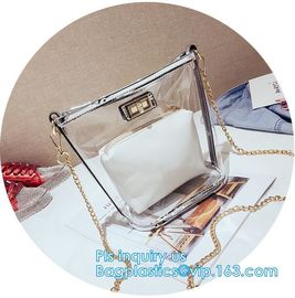Transparent conference eco shopping bag, shopping pvc bag with custom print, shopping square bottom portable clear PVC p supplier