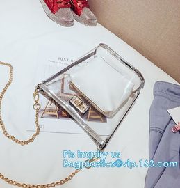Transparent conference eco shopping bag, shopping pvc bag with custom print, shopping square bottom portable clear PVC p supplier