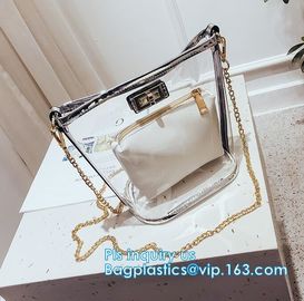 Transparent conference eco shopping bag, shopping pvc bag with custom print, shopping square bottom portable clear PVC p supplier