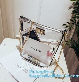 Transparent conference eco shopping bag, shopping pvc bag with custom print, shopping square bottom portable clear PVC p supplier