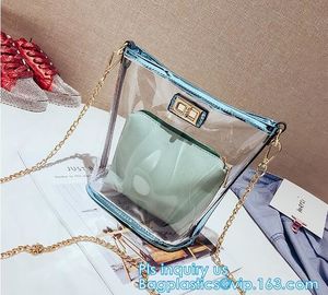 Transparent conference eco shopping bag, shopping pvc bag with custom print, shopping square bottom portable clear PVC p supplier