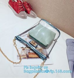 Transparent conference eco shopping bag, shopping pvc bag with custom print, shopping square bottom portable clear PVC p supplier