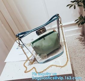 Transparent conference eco shopping bag, shopping pvc bag with custom print, shopping square bottom portable clear PVC p supplier