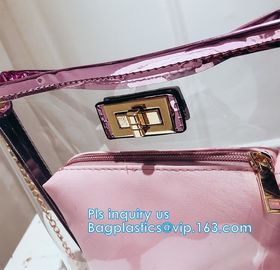 Transparent conference eco shopping bag, shopping pvc bag with custom print, shopping square bottom portable clear PVC p supplier