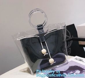 reusable eco friendly tote transparent pvc shopping bag, shopping cluth PVC beach bag with zipper, eco-freindly Promotio supplier