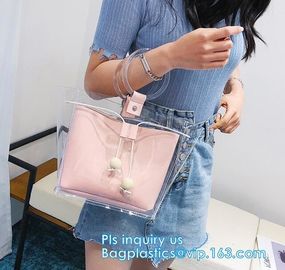 reusable eco friendly tote transparent pvc shopping bag, shopping cluth PVC beach bag with zipper, eco-freindly Promotio supplier