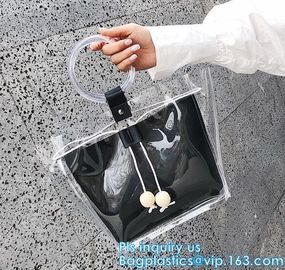 reusable eco friendly tote transparent pvc shopping bag, shopping cluth PVC beach bag with zipper, eco-freindly Promotio supplier