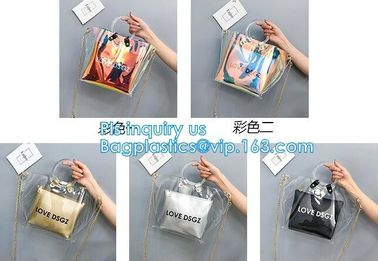 Promotional fashion soft pvc tote beach bag pvc handbag, handbag min min handbag for kids, Zipper Pocket Clear Beach Han supplier