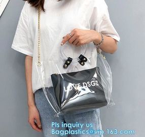 Promotional fashion soft pvc tote beach bag pvc handbag, handbag min min handbag for kids, Zipper Pocket Clear Beach Han supplier