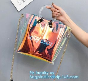Promotional fashion soft pvc tote beach bag pvc handbag, handbag min min handbag for kids, Zipper Pocket Clear Beach Han supplier