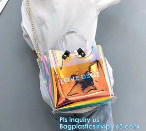 Promotional fashion soft pvc tote beach bag pvc handbag, handbag min min handbag for kids, Zipper Pocket Clear Beach Han supplier