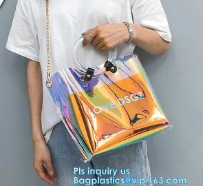Promotional fashion soft pvc tote beach bag pvc handbag, handbag min min handbag for kids, Zipper Pocket Clear Beach Han supplier