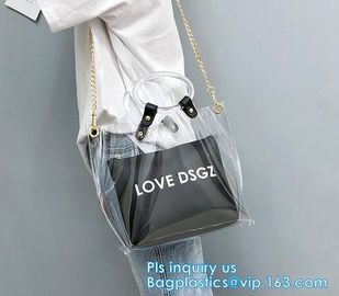 Promotional fashion soft pvc tote beach bag pvc handbag, handbag min min handbag for kids, Zipper Pocket Clear Beach Han supplier
