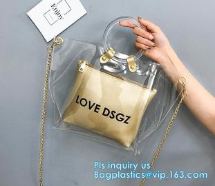Promotional fashion soft pvc tote beach bag pvc handbag, handbag min min handbag for kids, Zipper Pocket Clear Beach Han supplier