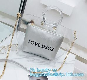 Promotional fashion soft pvc tote beach bag pvc handbag, handbag min min handbag for kids, Zipper Pocket Clear Beach Han supplier