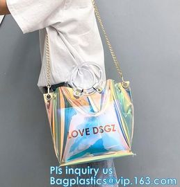 Promotional fashion soft pvc tote beach bag pvc handbag, handbag min min handbag for kids, Zipper Pocket Clear Beach Han supplier