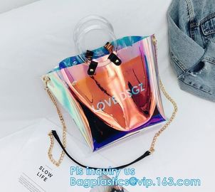 Promotional fashion soft pvc tote beach bag pvc handbag, handbag min min handbag for kids, Zipper Pocket Clear Beach Han supplier