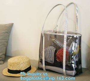 promotional PVC handle bag, Pocket Beach Shoulder Bags, Simple designed plastic beach bags, eco handle pvc blanket packi supplier