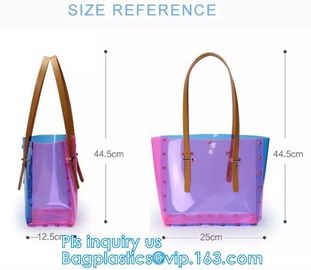 PVC Shopping Bag Security Work Tote Shoulder Bag Womens Handbag, pvc transparent women summer handbag, tote shopper bags supplier