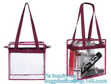 Eco-Friendly Customized PVC Bag for Shopping, cosmetic packaging handle zipper top pouch printed transparent tote shoppe supplier