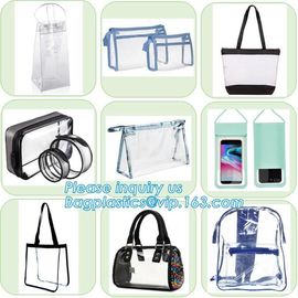 Eco-Friendly Customized PVC Bag for Shopping, cosmetic packaging handle zipper top pouch printed transparent tote shoppe supplier