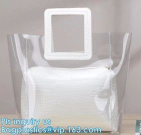 Promotional Sport Travel Womens Shopping Shoulder Strap Clear PVC Zipper Beach Tote Bag, shoulder PVC jelly bag tote han supplier