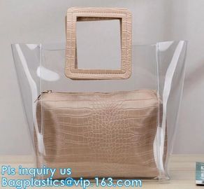 Promotional Sport Travel Womens Shopping Shoulder Strap Clear PVC Zipper Beach Tote Bag, shoulder PVC jelly bag tote han supplier