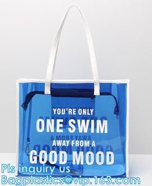 PVC Tote Shopper Square Handbag Ladies Shoulder Beach Bag, pvc waterproof shoulder beach bag with two bags, handle shoul supplier