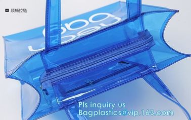 PVC Tote Shopper Square Handbag Ladies Shoulder Beach Bag, pvc waterproof shoulder beach bag with two bags, handle shoul supplier