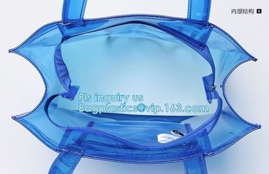 PVC Tote Shopper Square Handbag Ladies Shoulder Beach Bag, pvc waterproof shoulder beach bag with two bags, handle shoul supplier