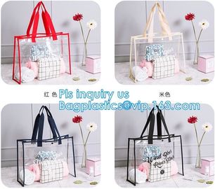 Clear PVC shopping reusable tote bags with carry handle, pvc Tote Bag Customize Logo pvc Shopping Bag, Custom Promotiona supplier