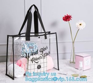 Clear PVC shopping reusable tote bags with carry handle, pvc Tote Bag Customize Logo pvc Shopping Bag, Custom Promotiona supplier