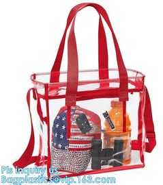 Clear PVC shopping reusable tote bags with carry handle, pvc Tote Bag Customize Logo pvc Shopping Bag, Custom Promotiona supplier