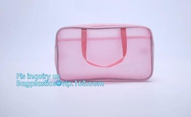 Embroidery Logo black nylon mesh cosmetic bag with zipper, mesh net zipper cosmetic makeup bag with custom logo, Women M supplier