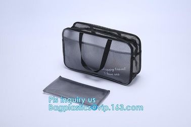 multi-purpose washable portable breathable 3 pcs polyester mesh travel cosmetic bag, Mesh Zipper Black Makeup Pouch Cosm supplier