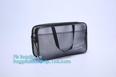 multi-purpose washable portable breathable 3 pcs polyester mesh travel cosmetic bag, Mesh Zipper Black Makeup Pouch Cosm supplier