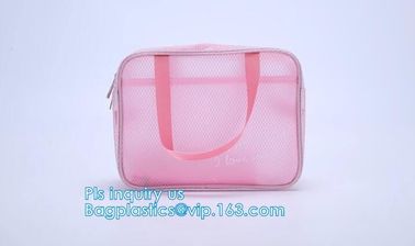 multi-purpose washable portable breathable 3 pcs polyester mesh travel cosmetic bag, Mesh Zipper Black Makeup Pouch Cosm supplier