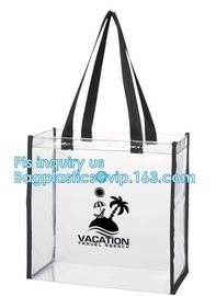 clear vinyl pvc zipper bags with handles, waterproof shopping clear pvc cosmetic handles plastic bag with snap button supplier