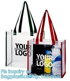 clear vinyl pvc zipper bags with handles, waterproof shopping clear pvc cosmetic handles plastic bag with snap button supplier