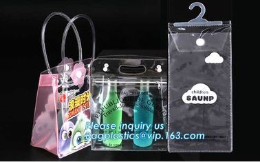 Vinyl Pvc Zipper Heavy Duty Clear Plastic Bags With Handles, Eco-friendly Clear PVC Wine Ice Bag / pvc wine gift ice bag supplier